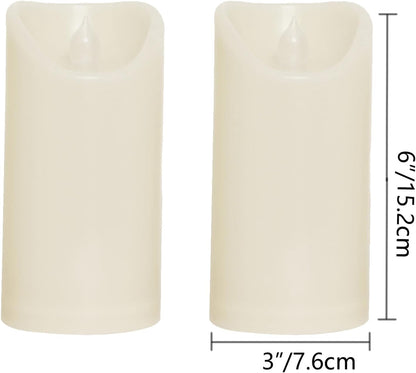 CANDLE CHOICE Outdoor Battery Operated Flameless Candles with Remote Timer Waterproof Flickering Plastic Electric LED Pillar Lights for Lantern Patio Garden Wedding Party Decorations 3x6 Inches 2 PCS