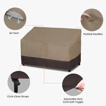 Easy-Going Waterproof Outdoor Loveseat Protect, Heavy Duty 2-Seater Patio Couch Windproof Furniture Cover with Air Vent (58Wx32.5Dx31H inch, Camel/Dark Brown)