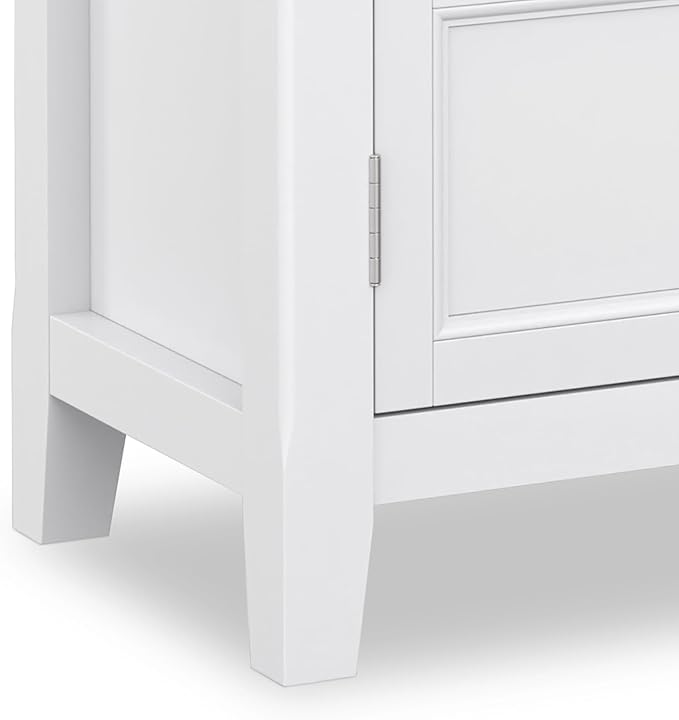 SIMPLIHOME Burlington SOLID WOOD 30 inch Wide Transitional Low Storage Cabinet in White for the Living Room, Entryway and Family Room