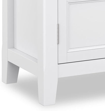 SIMPLIHOME Burlington SOLID WOOD 30 inch Wide Transitional Low Storage Cabinet in White for the Living Room, Entryway and Family Room