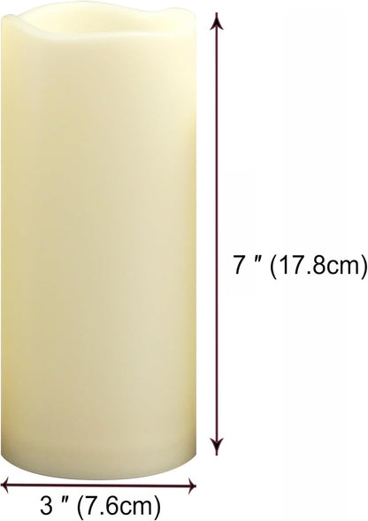 CANDLE CHOICE Waterproof Outdoor Battery Operated Flameless Candles with Timer Flickering Plastic Resin Electric LED Pillar Lights for Lantern Patio Garden Wedding Party Decorations 3x7 Inches 2 Pack