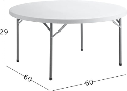 8 Pack 60" Round Granite White Plastic Folding Table - Heavy Duty Banquet, Party, Wedding Table - 5-Foot