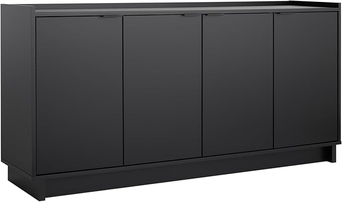 Prepac Simply Modern 4 Door Console Table Storage Cabinet, Buffet Cabinet for Storage and Organization, Modern Side Table with Doors & Shelves, 60”W x 30”H x 16”D, Black