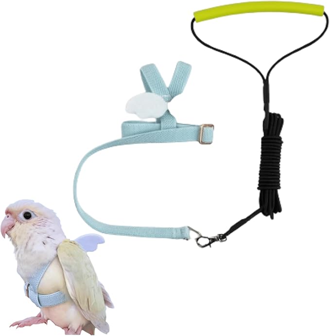 Pet Parrot Bird Harness and Leash, Adjustable Training Design Anti-Bite, Bird Nylon Rope with Cute Wing for Lovebird Budgie African Grey Macaw Conure (Light Blue,XL)