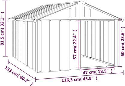 vidaXL Large Anthracite Dog House Galvanized Steel Outdoor Kennel for Breeds 45.9 X 60.2 32.1 in Perfect Pet Shelter Houses Puppy of Supply Shed