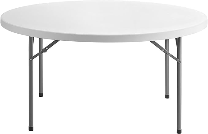 6 Pack 60" Round Granite White Plastic Folding Table - Heavy Duty Banquet, Party, Wedding Table - 5-Foot