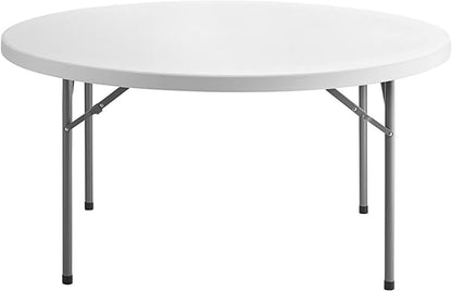 5-Pack 60" Round Granite White Plastic Banquet Table, Heavy Duty White Folding Table for Parties & Weddings, 5-Foot Round