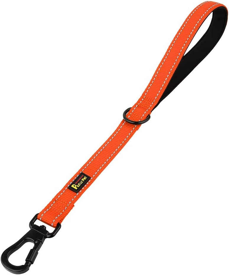 PLUTUS PET Short Training Dog Leash with Padded Handle for Medium Large Big Dogs,18 Inch Heavy Duty Strong Traffic Dog Leash with Carabiner Clip for Climbing Walking or Guiding Blind（18”，Orange
