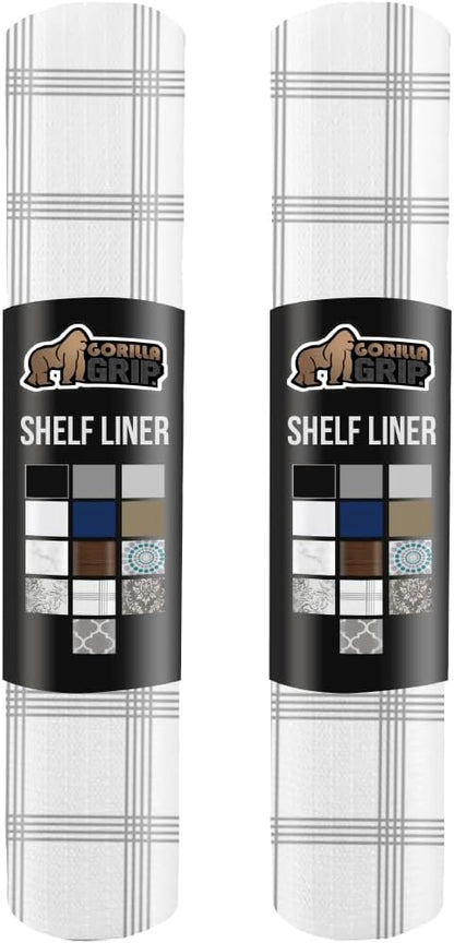 GORILLA GRIP Slip Resistant Drawer and Shelf Liner 2 Pack, Non Adhesive Water Resistant, Easy Trim, Smooth Surface Liners for Kitchen Cabinet, Shelves, Drawers Pantry, 20 IN x 20 FT, Stripe Gray White