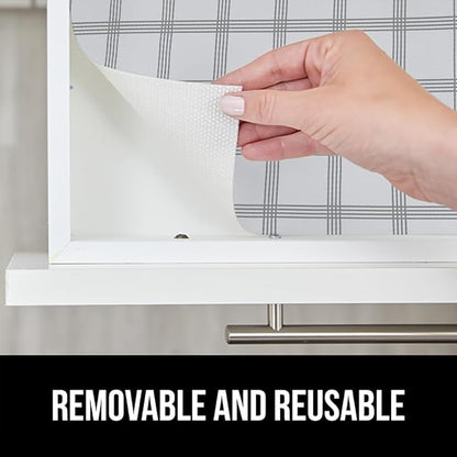 GORILLA GRIP DripGuard Shelf Liner, Non Adhesive Drawer and Kitchen Cabinet Protector, Slip Resistant BPA Free Smooth Surface Plastic Liners for Cabinets, Bathrooms, Closets, 17.5x240 Inch Gray Stripe