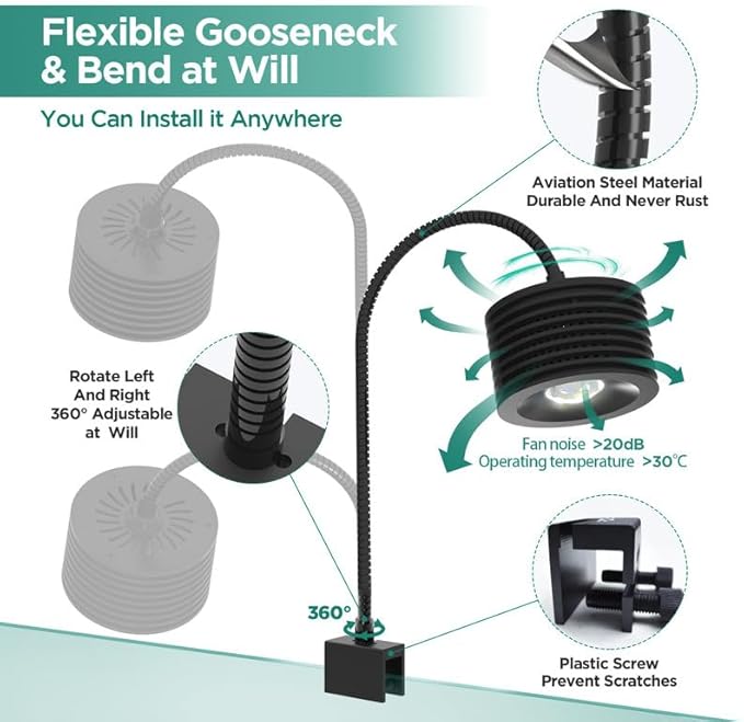 Lominie LED Aquarium Light, Planted Tank Light 4 Channels Remote Control 6500K Aquarium LED Lamp for Freshwater Fish Tank Refugium with Gooseneck (A20 Freshwater)