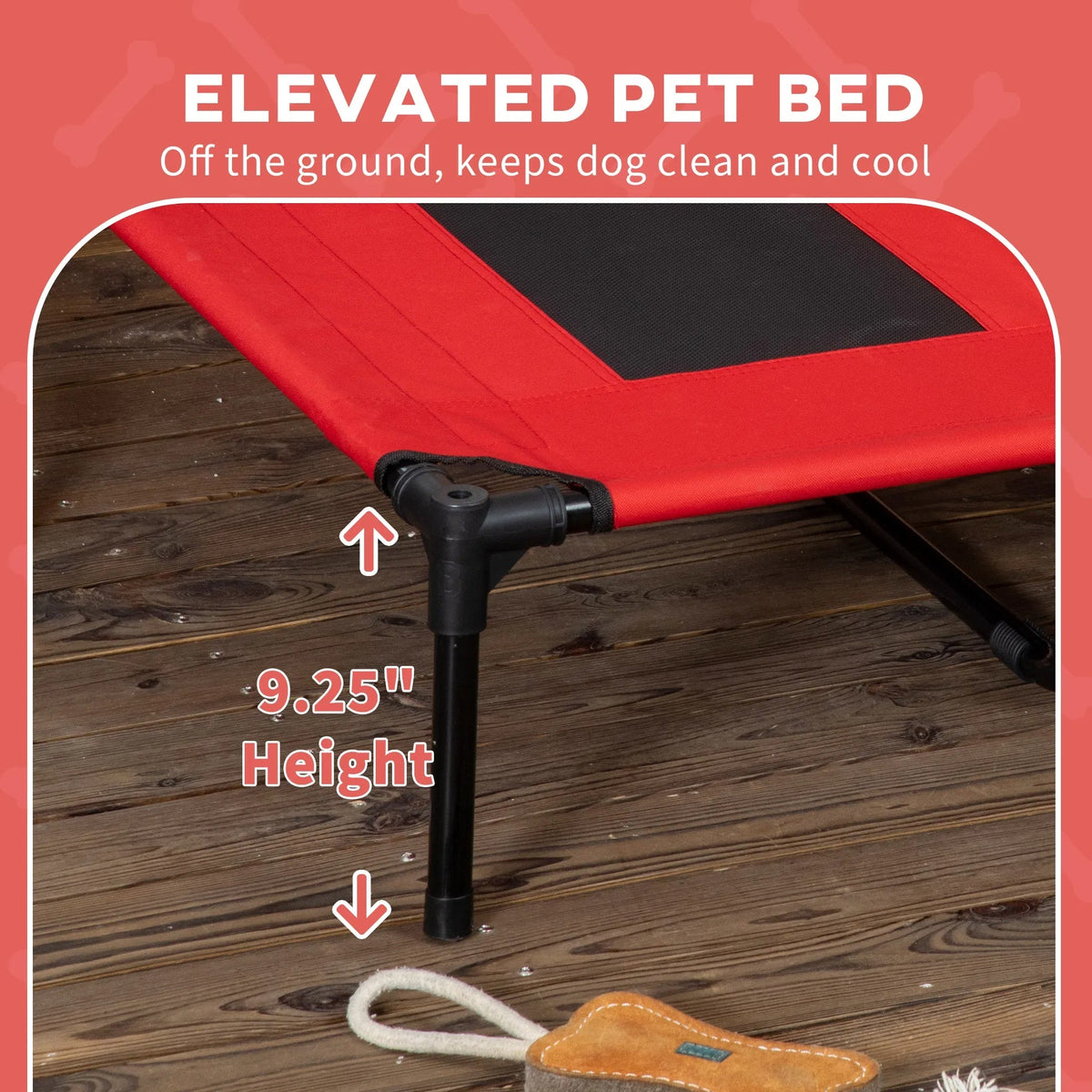 48 In X 36 In Elevated Dog Cot Cooling Pet Bed With UV Protection Canopy Shade, Portable Raised Outdoor Dog Bed, Heavy Duty Pet Hammock Bed For Medium & Large Dogs, Red