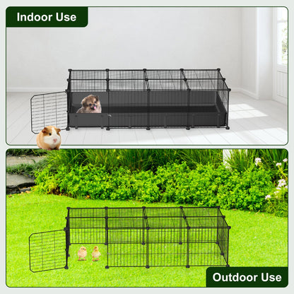 47x24x12IN Guinea Pig Cage Small Animal Playpen DIY Metal Pet Enclosure With 20 Panels Waterproof Floor Mat For Hedgehogs Chickens Ducklings Rabbits Hamsters