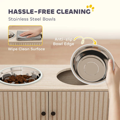 Elevated Dog Bowl, Large Feeding Dog Bowl Stand With 2 Stainless Steel Bowls, Storage Drawer, And Slow Feeder Mat.