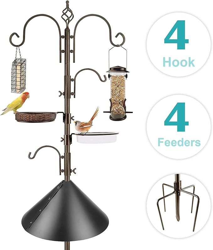 Bird Feeding Station Kit with Squirrel Baffle and Suet Cage Wild Bird Feeder Kit with Mesh Tray, Fruit Hook, and Double W Hook for Attracting Wild Birds