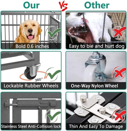 Oranland 38 Inch Heavy Duty Indestructible Dog Crate Cage Kennel with Wheels, High Anxiety Dog Kennel, Sturdy Locks, Double Door and Removable Tray Design, Extra Large XL Dog Crate.