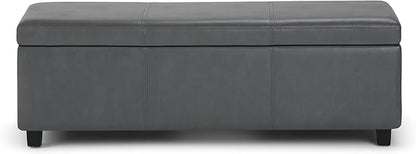 SIMPLIHOME Avalon 48 inch Wide Contemporary Rectangle Storage Ottoman Bench in Stone Grey Vegan Faux Leather, Assembled, For the Living Room, Entryway and Family Room