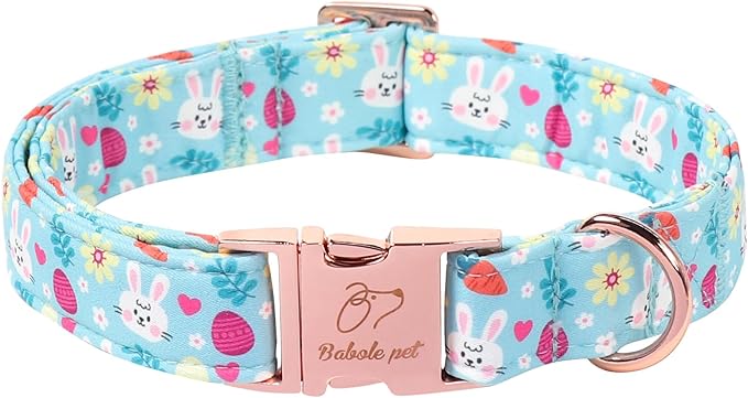 Easter Dog Collar, Cute Blue Bunny Easter Collar for Boy Girl Dogs, Adjustable Heavy Duty Spring Holiday Dog Collars for Small Medium Large Dogs with Metal Buckle XS