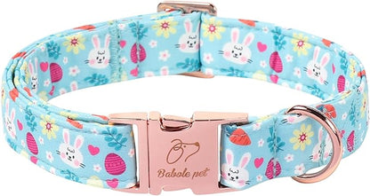 Easter Dog Collar, Cute Blue Bunny Easter Collar for Boy Girl Dogs, Adjustable Heavy Duty Spring Holiday Dog Collars for Small Medium Large Dogs with Metal Buckle XS