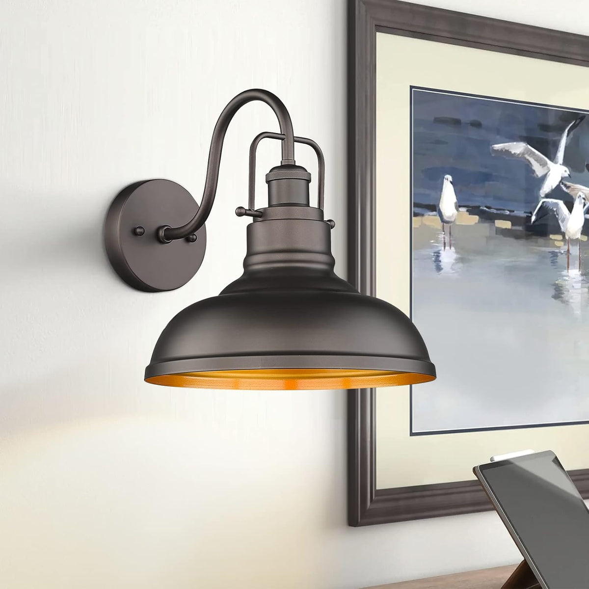 zeyu 11" Farmhouse Gooseneck Barn Light, Vintage Wall Light Sconce for Porch Warehouse Kitchen, Oil Rubbed Bronze Finish, 016-1B ORB