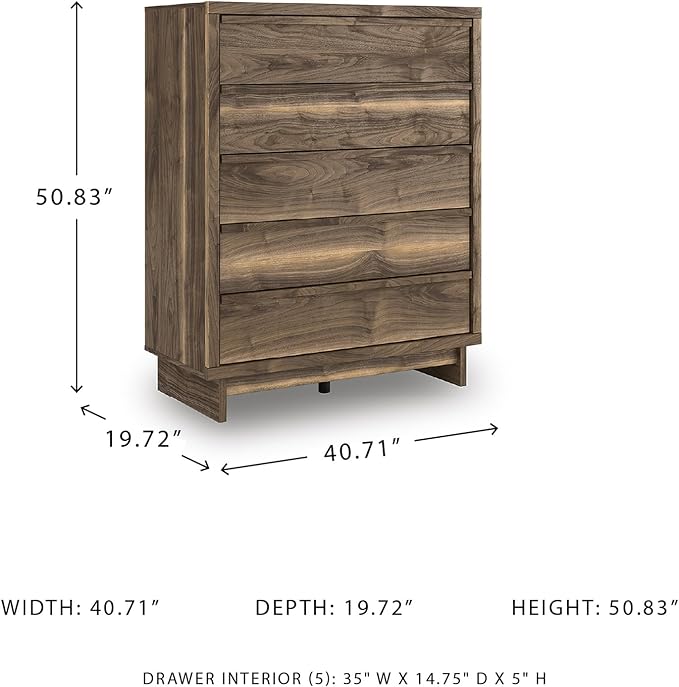 Signature Design by Ashley Darcalli Casual 5-Drawer Wide Chest with Easy Glide and Safety Stop for Bedroom, Light Brown