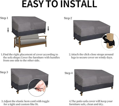Easy-Going Waterproof Outdoor Loveseat Cover, Heavy Duty Deep 2-Seater Patio Couch, Windproof Furniture With Air Vent (76Wx40Dx33H inch, Gray/Dark Gray)