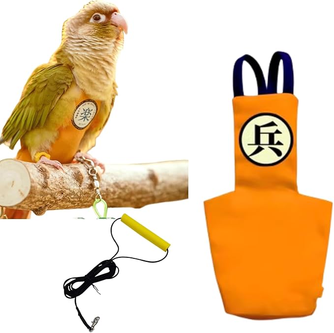 MANON ROSA Bird Diapers Leash Set Washable Reusable Handmade Flight Suit Waterproof Inner Layer - Protective Parrot Nappy Clothes Parakeets Macaws Budgies Canaries (Orange2,Lovebird)