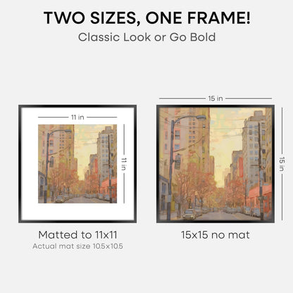 Homeforia 15x15 Picture Frame Black, High End Metal 15 x 15 Square Poster Frames with Mat 11 x 11 Photo, 15x15 Black Frame Matted to 11x11 Print, 15by15 Thin Frames, Tempered Glass, Wall Kit, Set of 1