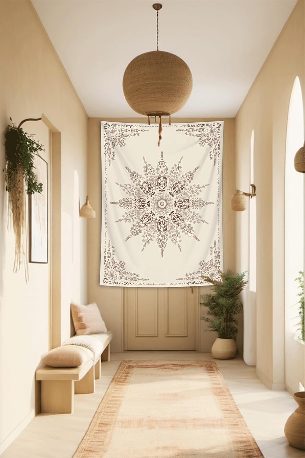 FORATER Floral Bohemian Tapestry, Flower Aesthetic Tapestry Indian Wall Hanging Boho Tapestries Mandala Room Decor for Bedroom Living Room Dorm (Flaxen, 61L x 53W)