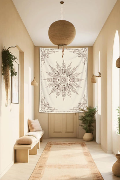 FORATER Floral Bohemian Tapestry, Flower Aesthetic Tapestry Indian Wall Hanging Boho Tapestries Mandala Room Decor for Bedroom Living Room Dorm (Flaxen, 61L x 53W)
