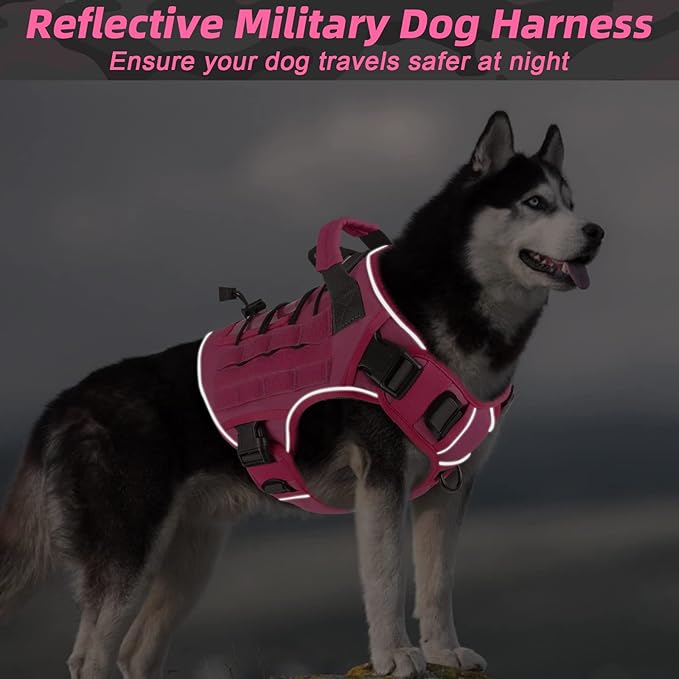 WINGOIN Pink Tactical Dog Harness for Medium Dogs, Heavy Duty No Pull Dog Harness with Handle, Adjustable Reflective Military K9 Pet Vest for Pitbull, Female, Male, Walking, Training, Hunting (M)