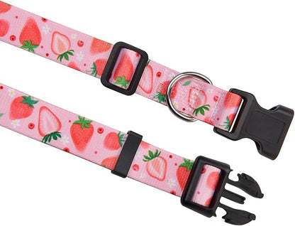 Dog Collar with Bohemia Floral Tribal Geometric Patterns - Soft Ethnic Style Collar Adjustable for Small Medium Large Dogs(Strawberry,L)