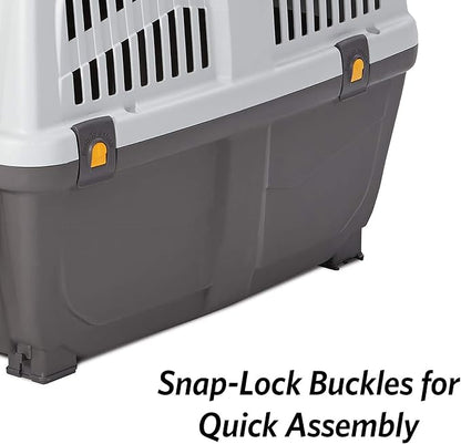 Skudo by MidWest 27-Inch Travel Carrier, Gray, Fits Pets up to 30 lbs | Hard-Sided Pet Carrier, Travel Crate with Handle, Ventilated Design, Locking Tabs, Easy Assembly