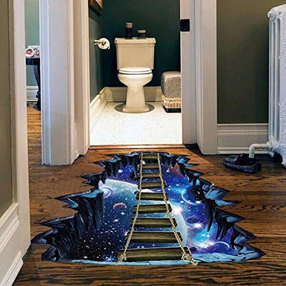 Quanhaigou Blue Galaxy Bridge Wall Sticker,3D Outer Space Decorations Decal for Home Decor Kids Bedroom Large