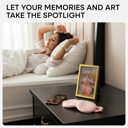 Homeforia 4x6 Picture Frame Gold, High End Metal 4 x 6 Gold Frames with Mat 3 x 5 for Print, 4by6 Desk Frame Matted to 3x5 inch Photo, 4 by 6 Wall or Tabletop Frame, Tempered Glass, Wall Kit, Set of 1