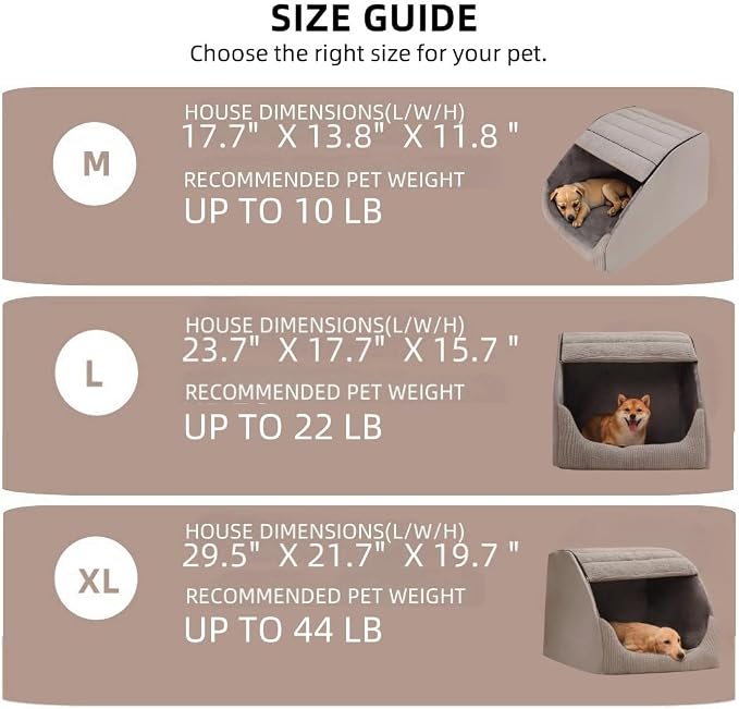 Extra Large Dog Bed House, 30D Memory Sponge, Cozy Dog House Indoor, Plush Dog Cave Bed Crate Cushion with Non-Slip Bottom for Medium Large Dogs (Grey, M)