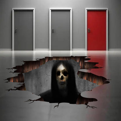 3D Halloween Wall Decals Scary Skeleton Halloween Wall Stickers, Spooky Long Hair Zombie Floor Decor Posters Decals Decorations for Living Room Bedroom Party Supplies