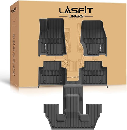 LASFIT Floor Mats for Jeep Grand Cherokee L 2021-2025 2026 (ONLY for 6-Passengers Without Center Console) All Weather TPE Custom Fit Car Mats Floor Liners 1st & 2nd & 3th Row, Black