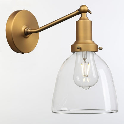 PERMO Industrial Vintage Slope Pole Wall Mount Single Sconce with 6.7" Oval Dome Clear Glass Shade Wall Sconce Light Fixture (Antique Gold)