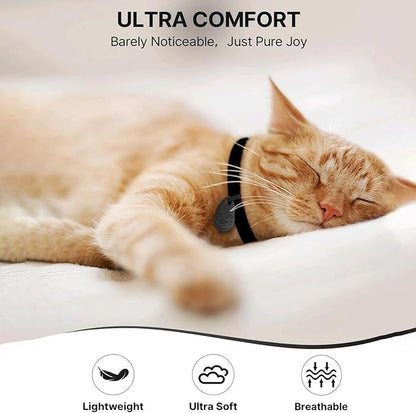 Cat Collar with QR Code Name Tag, Breakaway Kitten Collar for Boy & Girl Cats, Ultra Soft Elastic Adjustable Band, Safety Break Away Buckle, Comfortable & Secure Pet ID Collar (6"-12"), Black