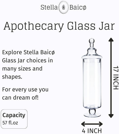 Tall Glass Apothecary Jars, Clear Candy Jar with Lid, Elegant Decorative Jars for Wedding and Party (Height: 17", Diameter: 4")