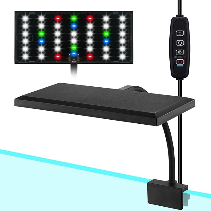 DOMICA Clip On Aquarium Light with Timer for 3 to 8 Gal Fish Tank (Dimmable Full Spectrum LED) USB Moving Lamp for Open Terrarium (Adapter NOT Included), Black, DM-USBLIGHT+T02