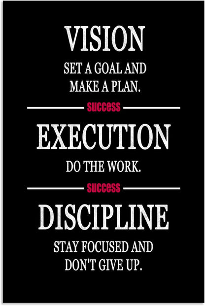 Motivational Wall Art Formula for Success is VISION EXECUTION DISCIPLINE Inspirational Wall Decor Printed Canvas Poster for Company Office Bedroom Living Room Framed Ready to Hang [12" W X 18" H]