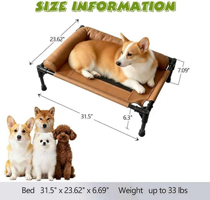Small Elevated Dog Bed,Cooling Hammock with Soft Edge Pillow,Features Non-Slip Base Portable Pet Travel Cot,Indoor Outdoor Universal(31.5" L x 23.62" W x 6.69" H)