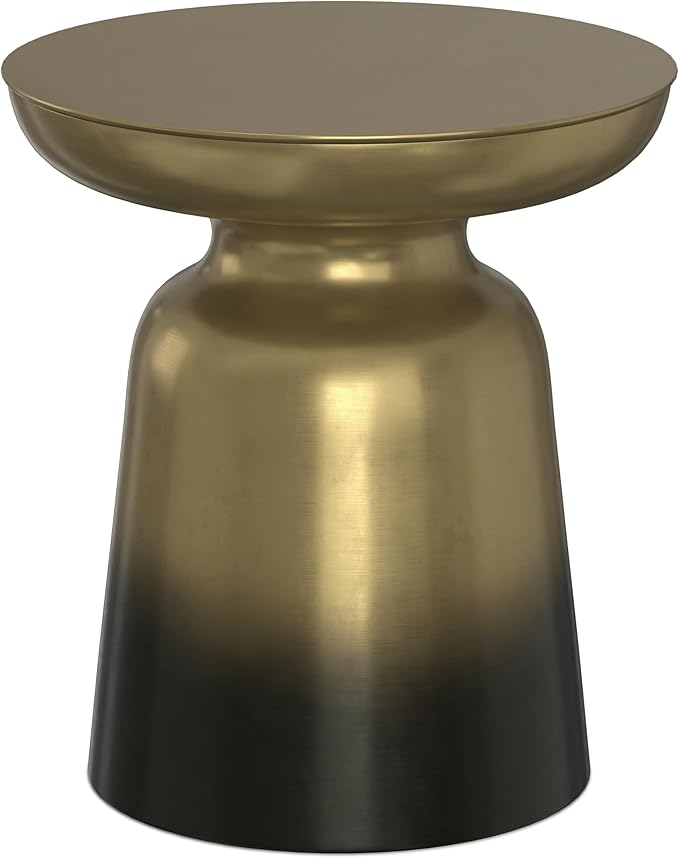 SIMPLIHOME Toby Metal Table - 17 inch Wide Solid Iron Drum Accent Table in Gold and Black Ombre, Industrial Side or End Table for Living Room or Entryway with Sculptural Design, Assembled
