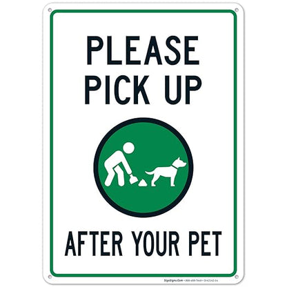 Clean Up After Your Dog Sign, Please Pick Up After Your Pet Sign, 10x14 Inches, Rust Free .040 Aluminum, Fade Resistant, Made in USA