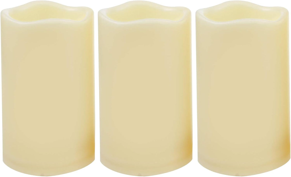 CANDLE CHOICE 3 Waterproof Outdoor Battery Operated Flameless LED Pillar Candle with Timer Flickering Plastic Resin Electric Decorative Light for Lantern Patio Garden Home Decor Party Wedding