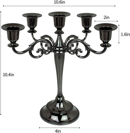 Metal Candelabra 5-Candle 10.1 Inch Tall Candle Holder Stick for Home Wedding Event and Party Festival,Black