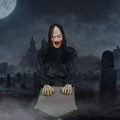 Haunted Hill Farm Resurrection Mary by Tekky, Battery Operated Timer and Sound Activated Jump-Scare Halloween Animatronic for Indoor or Covered Outdoor Creepy Halloween Decorations, Scary Fright Props