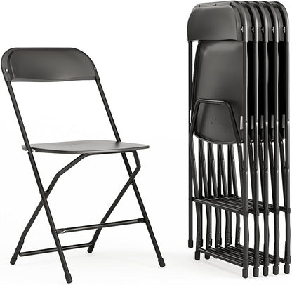 Flash Furniture Hercules Series Plastic Folding Chairs for Parties and Weddings, Stackable Commercial Event Seats with 650-lb. Static Weight Capacity, Set of 6, Black